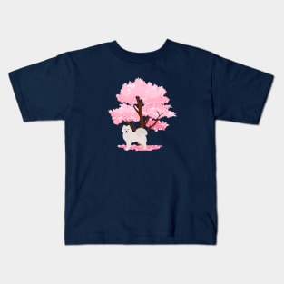 Samoyed Dog with Spring Sakura Tree Kids T-Shirt